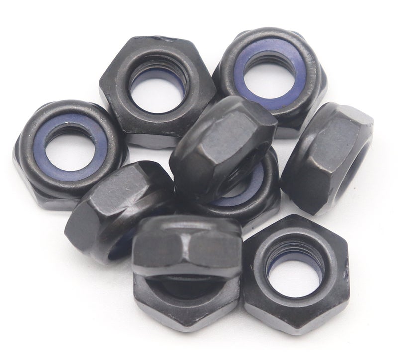 binifiMux 10Pcs M10 x 1.5mm Black Hex Nylon Insert Self Lock Nuts, Carbon Steel, Zinc Plated - Image 1